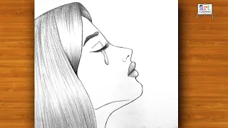 رسم سهل جدا تعليم رسم بنت حزينة بالرصاص للمبتدئين 