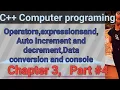 Operators expressionsand Auto Increment and decrement Data conversion and console C