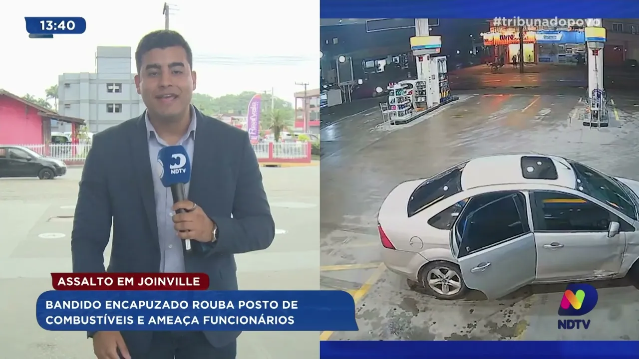 Assalto em Joinville: bandido encapuzado rouba posto de combustíveis e ameaça funcionários