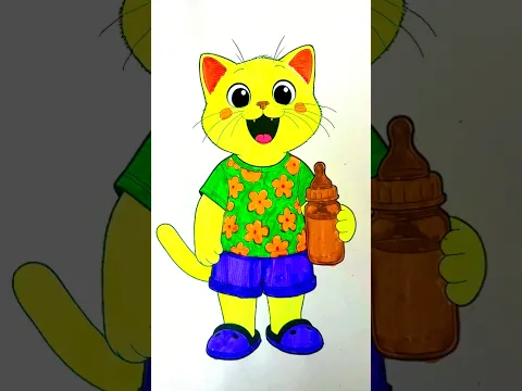 Cute Kitten easy coloring 🎨🍼🐱 #shorts #shortsfeed #dudidudidam #coloring