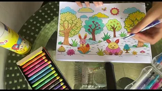 Hướng dẫn tô màu bức tranh thỏ con dạo chơi