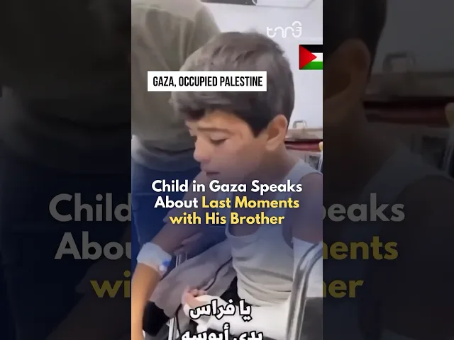 ⁣A traumatized child survivor describes his brothers last moments killed in an Israeli airstrike.