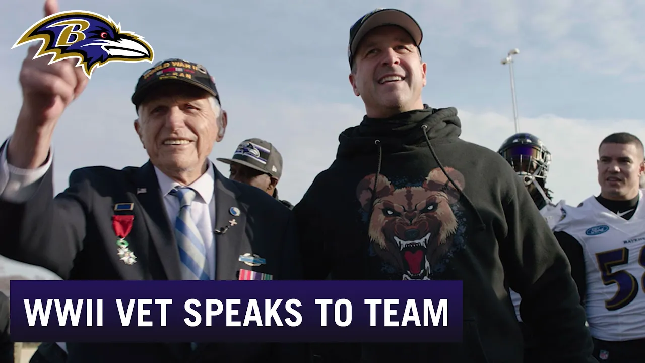 100-Year-Old World War II Veteran Speaks to Team After Practice | Baltimore Ravens