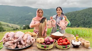 طهي برياني الدجاج في التندور وخبز الخبز في القرية 