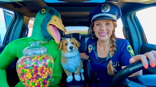 Police Saves Puppy and funny Green Rubber Ducky Surprises Them