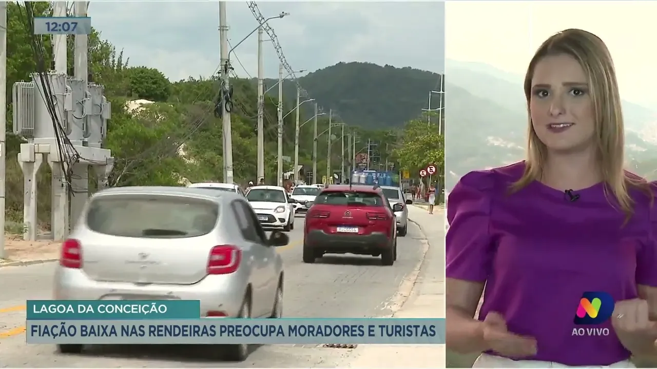 Fiação baixa nas rendeiras preocupa moradores e turistas na Lagoa da Conceição, em Florianópolis