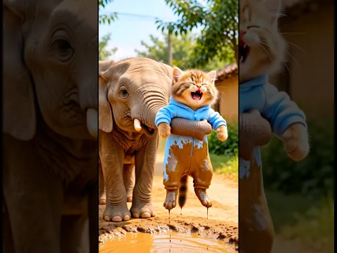 Little Kitten & Elephant Friend 🍼🐘#shorts #shortsfeed #dinkachika
