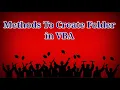 Create Folder Using VBA