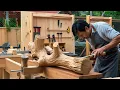 Woodworking Genius Crafting the Most Unique Cafe Table from Eccentric Tree Trunk by Master Artisan