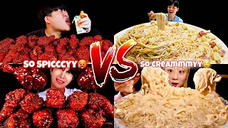 Korean SPICIEST Chicken VS CREAMIEST Pasta | Satisfying BIG BITES asmr mukbang compilation