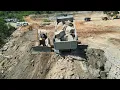 Download Lagu Becarfully! Mountain Landfill Action Using 15Ton Dump Trucks and Skilled Dozer Pushing Big Rocks