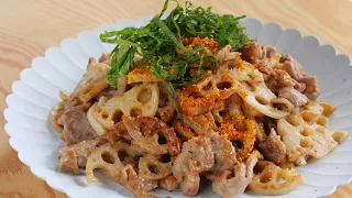 【ご飯がすすむ♡豚肉とれんこんのにんにく味噌炒め】シャキシャキ食感がたまらない♪Miso Pork & Lotus Root
