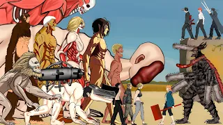 CHAINSAW MAN Devil vs All Titans Team, Katana Man, Makima, Gun Devil, Power,Aki + KON