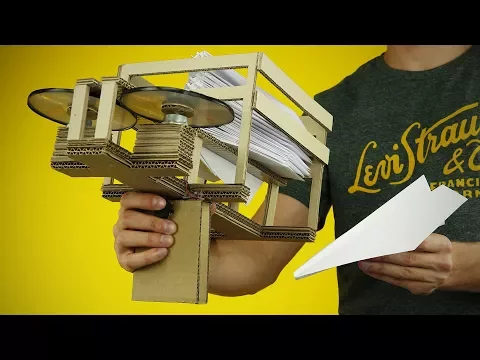 Lançador de avião de papel semi-automático DIY de papelão em casa