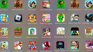 Roblox,Alien Base Barry,Ballerina Capuchina,Poppy Playtime 4,Papa Pizza's Pizzeria!,Crazy Toilet....