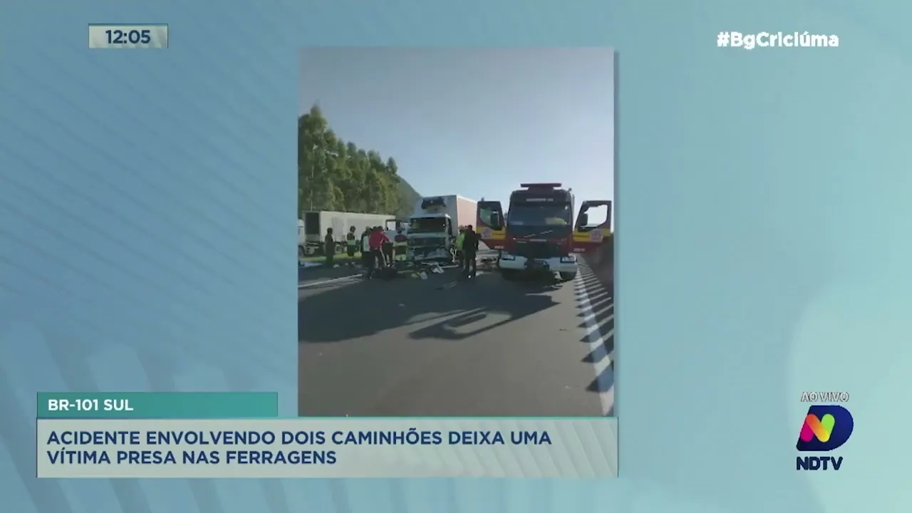 Colisão traseira entre dois caminhões deixa vítima presa nas ferragens em Maracajá