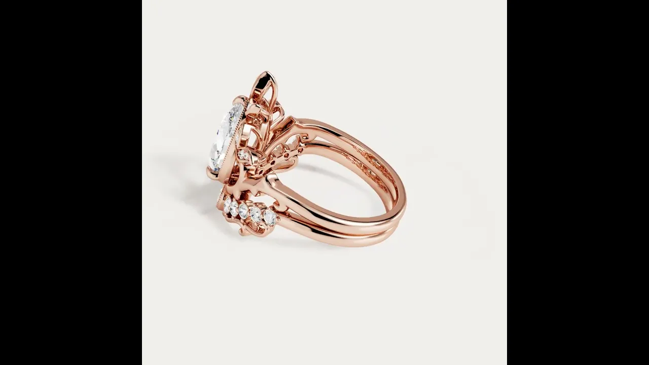 Annette丨Pear Cut Floral Crown Lab-Grown Diamond Engagement Ring Set