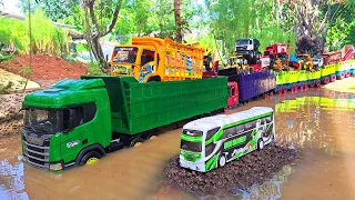 mobil truk tronton scania panjang bongkar pasir menemukan mobil mobilan bis telolet truk pemadam