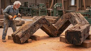 Restoration Old Train Sleepers Wood to Art Furniture // Skills Woodworking, Old Wood Shipwreck
