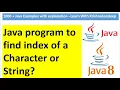 How to find index of a character or string in java