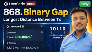 LeetCode 868 - Binary Gap Easy Bit Manipulation Trick Java Step-by-Step Explanation