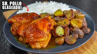 El Secreto de un buen POLLO glaseado de naranja, mostaza y miel Receta facil en 8 minutos | Abelca