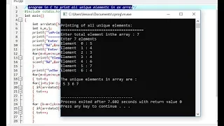 program in C to print all unique elements in an array