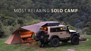 Relaxing SOLO Camping With Rain Forest Mountain Views Gloomy Weather Cosy Shelter Rain ASMR 