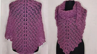 شال كروشيه مثلث جديد بغرزة مميزة Crochet Shawl 