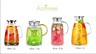 Aofmee Glass Pitcher 68oz Water Pitcher with Lid and Precise Scale Line