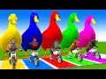 Download Lagu 5 Giant Duck Cartoon,Cow,Elephant,Tiger,Lion,Dinosaur,Paint Wild Animals Crossing Fountain Animation