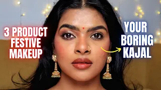 DON'T wear BORING KAJAL eye LOOK 😶🌫️ | Learn this *WEARABLE* FESTIVE MAKEUP | brown skin MAKEUP