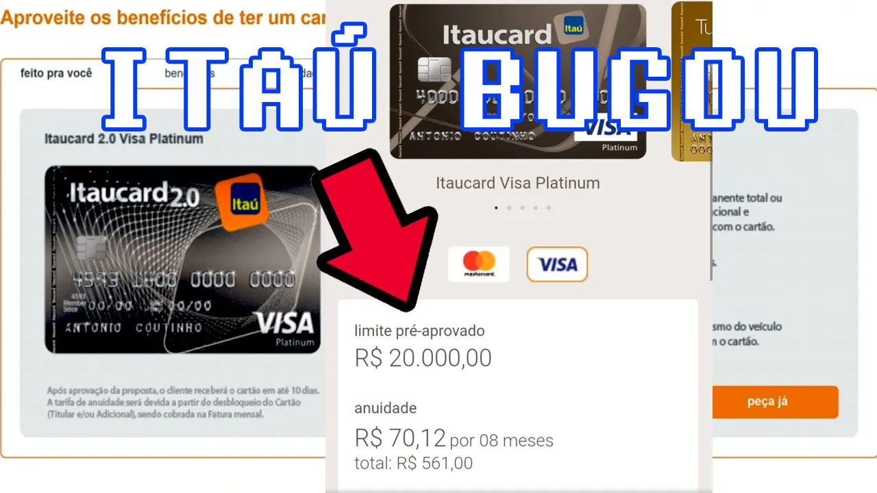 BUG NO SISTEMA DO ITAÚ LIBERA CARTÕES DE CREDITO NO APP E SITE