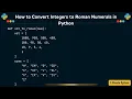 How to Convert Integers to Roman Numerals in Python