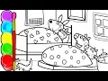 Peppa Pig George Pig BedTime with Friends Coloring Book Pages with Colored Markers