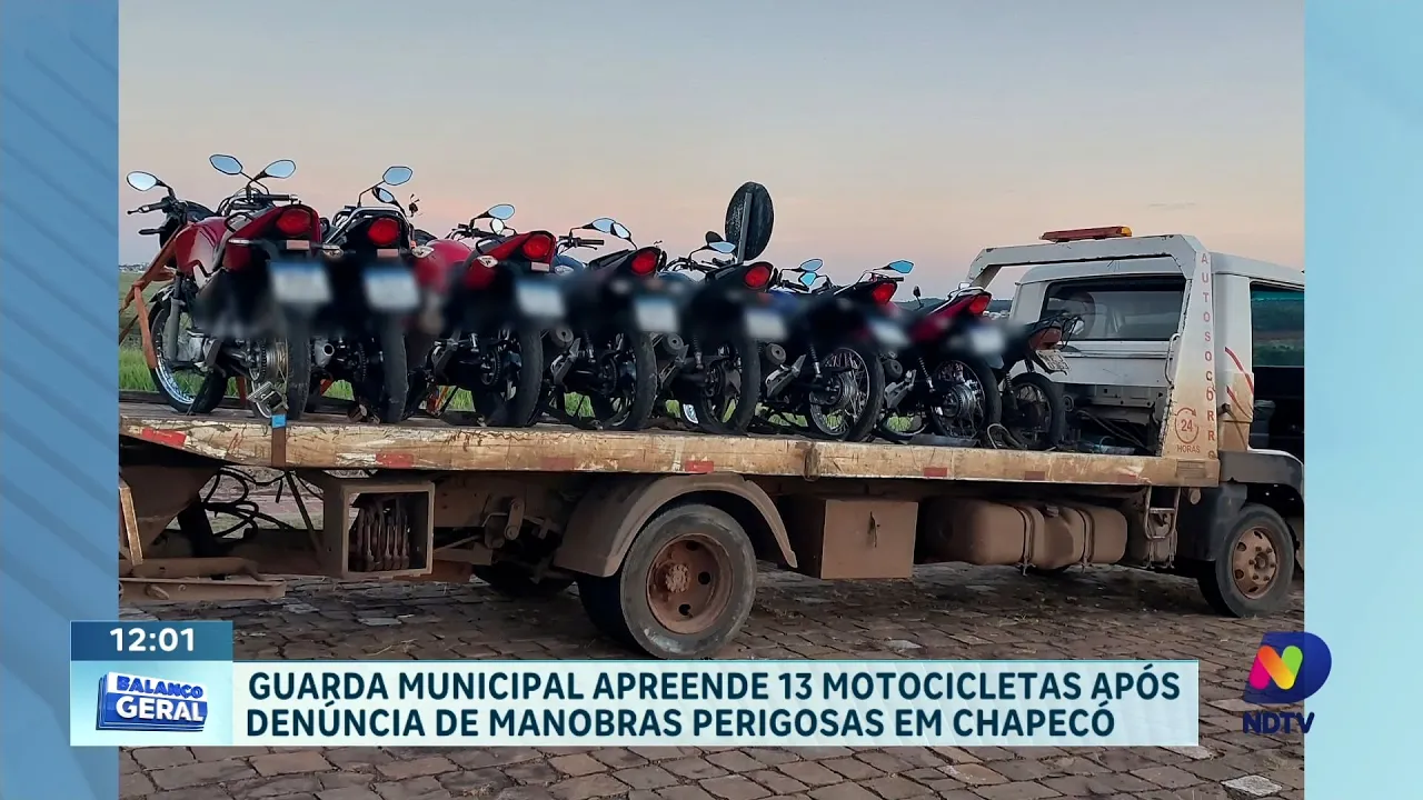 Guarda Municipal apreende 13 motocicletas após denúncia de manobras perigosas em Chapecó