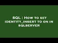 SQL How to set identity - insert to on in sqlserver