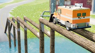 Mobil vs Log Bridge #18 - BeamNG Drive