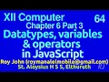 Plus 2 Chapter 6 Part 3 JavaScript datatypes variables operators