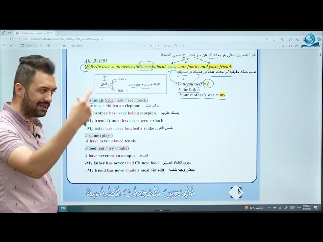 ⁣انكليزي السادس الاعدادي / تمرين مهم تكتب جملة حقيقية بأستخدم never