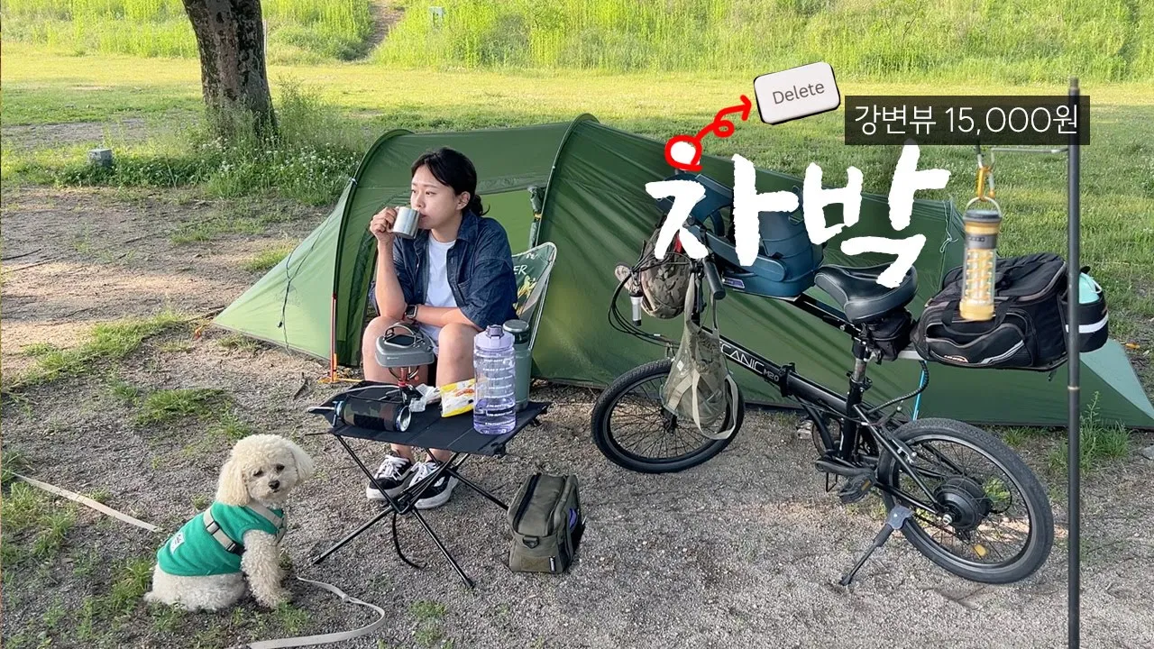 차박 아니고 자박, 자전거타고 15,000원 캠핑장에서 강변뷰 1열 직관 애견동반 솔로캠핑🏕️여주 금은모래캠핑장 サムネイル