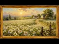 Daisy Meadow at Sunset 🌼 | 4K Countryside Landscape Painting with Elegant Golden Frame