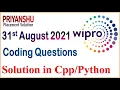Wipro Coding Question asked on 31st Aug 2021 Wipro Programming Question