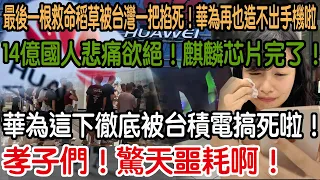 孝子們！驚天噩耗啊！華為這下徹底被台積電搞死啦！14億國人悲痛欲絕！麒麟芯片完了！代工完了！華為徹底完犢子了！出乎所有人意料！最後一根救命稻草被台灣一把掐死！華為再也造不出手機啦！