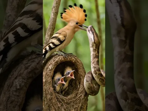 Brave Hoopoe Mother Fiercely Fights Off Python to Protect Her Chicks#birds #ai #video #viral