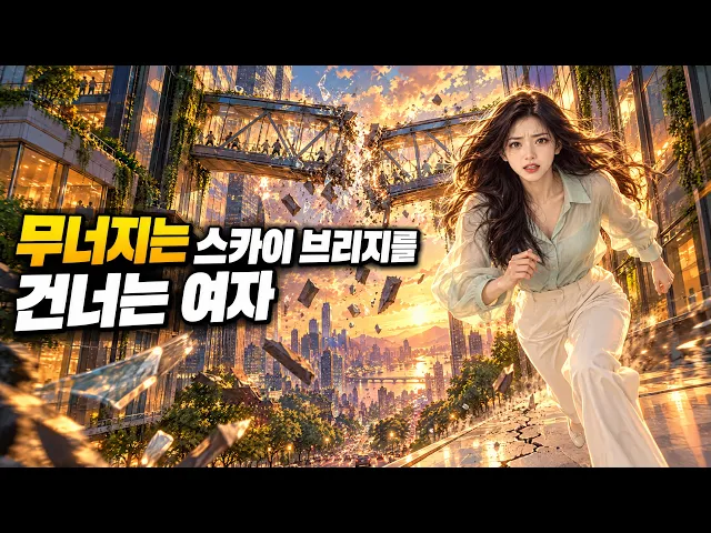 무너지는 스카이 브리지를 건너는 여성 클로드, 블랜더, 시댄스2.5 Claude, a woman crossi