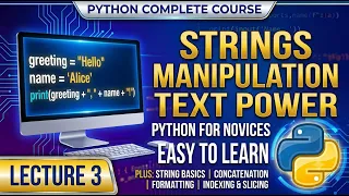 Learn Python Lecture 3 Strings Indexing Slicing f-Strings Beginner Tutorial