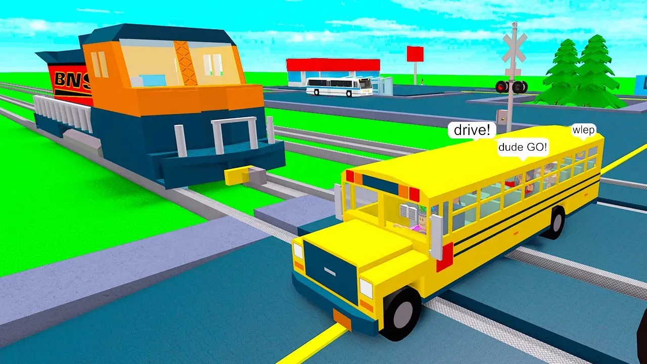 Roblox Train VS School Bus Full Of PLAYERS - Funny Hilarious Moments!