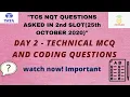 Tcs nqt 2021 technical and coding questions asked on 25th october slot - 2 TCS NQT day 2