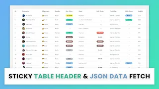 Sticky Table Headers JSON File Data Fetch In Front-end Using JavaScript
